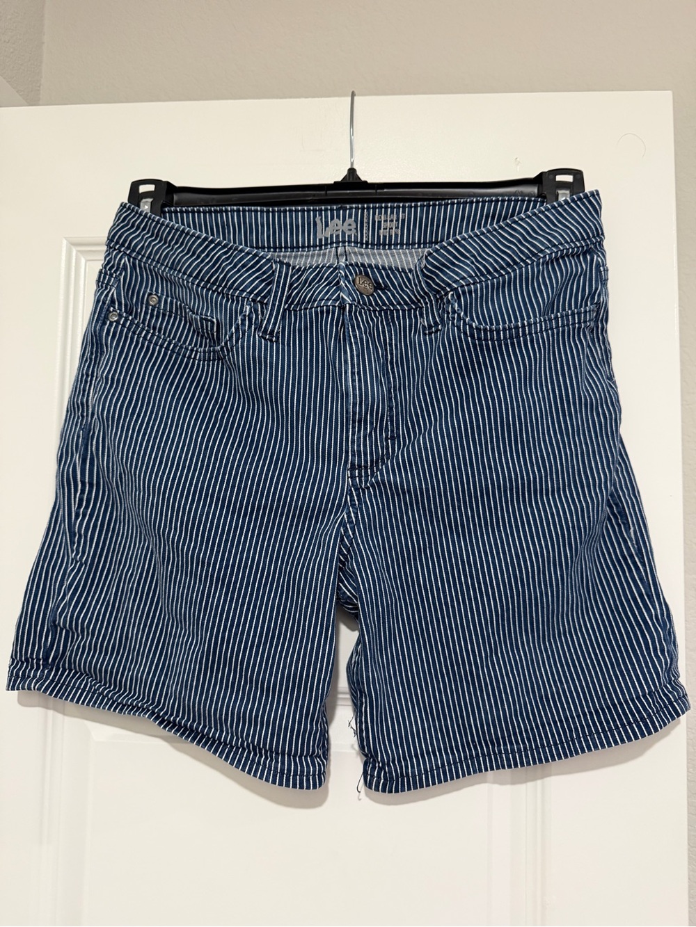 Lee Blue and White Striped Women's Bermuda Shorts